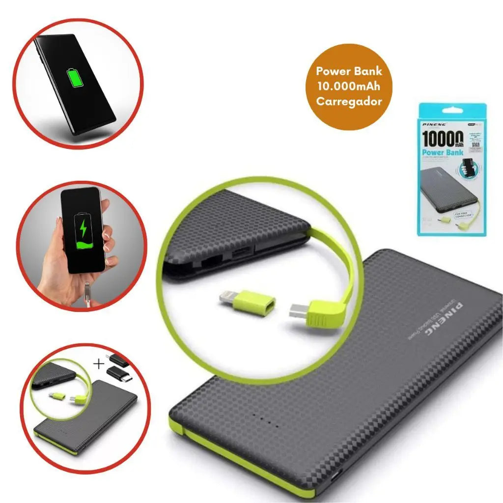 Pineng Power Bank 10.000mAh Carregador portátil para seu celular