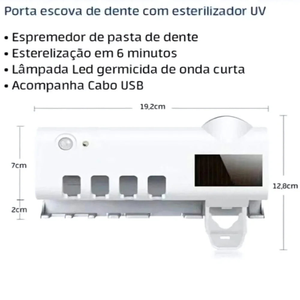 Suporte Automático Antibacteriano UV Esterilizador de Luz Escova de Dentes Pasta  Aplicador Suporte Banheiro