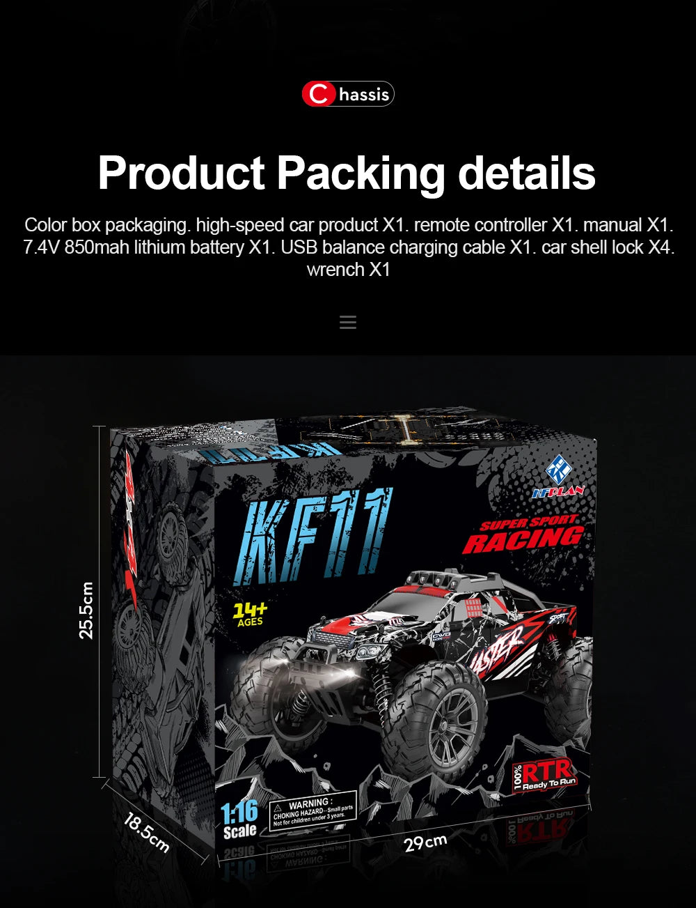 Novo 2024 KF11 1:16 Escala completa Tração nas quatro rodas Alta velocidade off-road RC Carro Luzes LED Drift Racing Truck Drift Vehicle Meninos Brinquedos