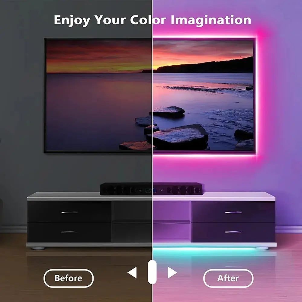 tira led rgb 5050 bluetooth app controle luces led flexível, perfeito para deixar sua casa mais elegante