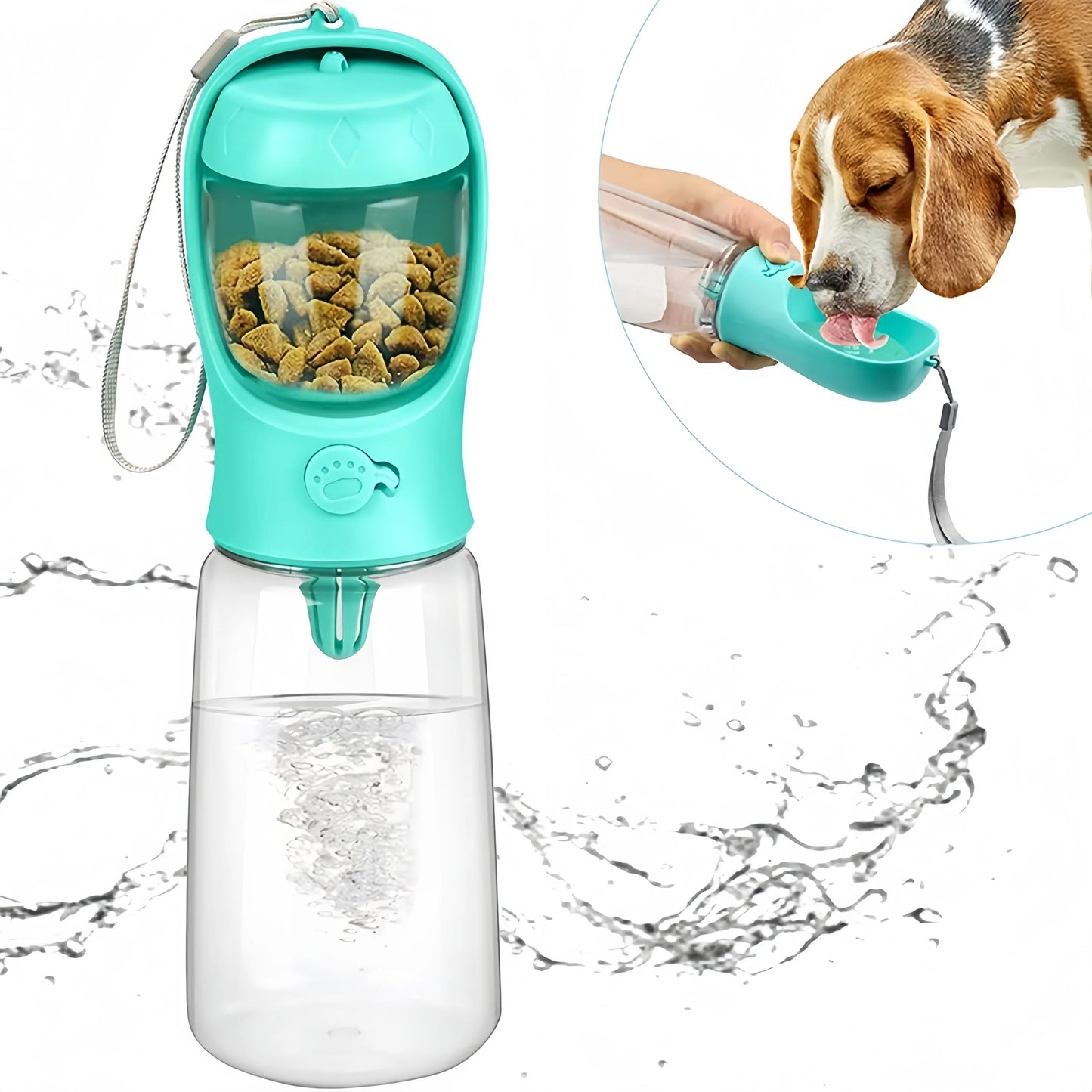 Garrafa de água para animais de estimação, material portátil de qualidade alimentar, para cães, gatos, viagem, copo de água para animais de estimação, garrafa com dispensador de alimentos, garrafa de água para filhot