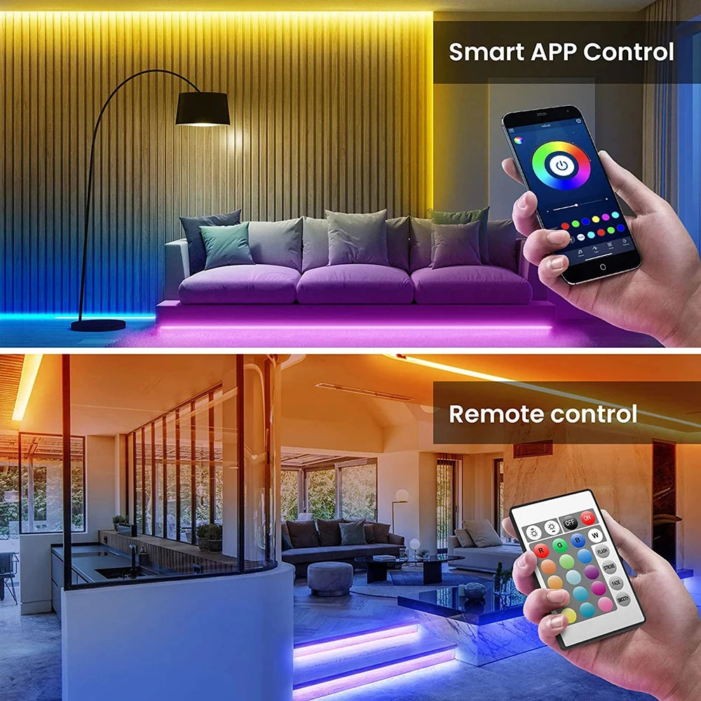 tira led rgb 5050 bluetooth app controle luces led flexível, perfeito para deixar sua casa mais elegante