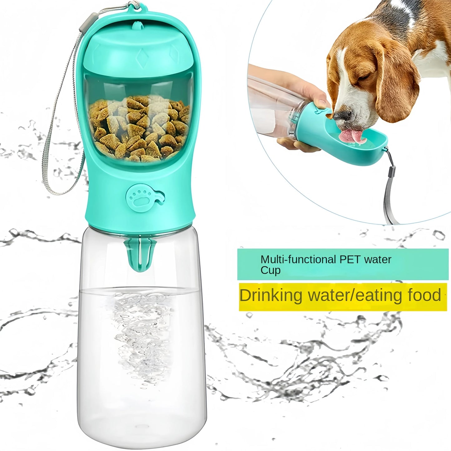 Garrafa de água para animais de estimação, material portátil de qualidade alimentar, para cães, gatos, viagem, copo de água para animais de estimação, garrafa com dispensador de alimentos, garrafa de água para filhot