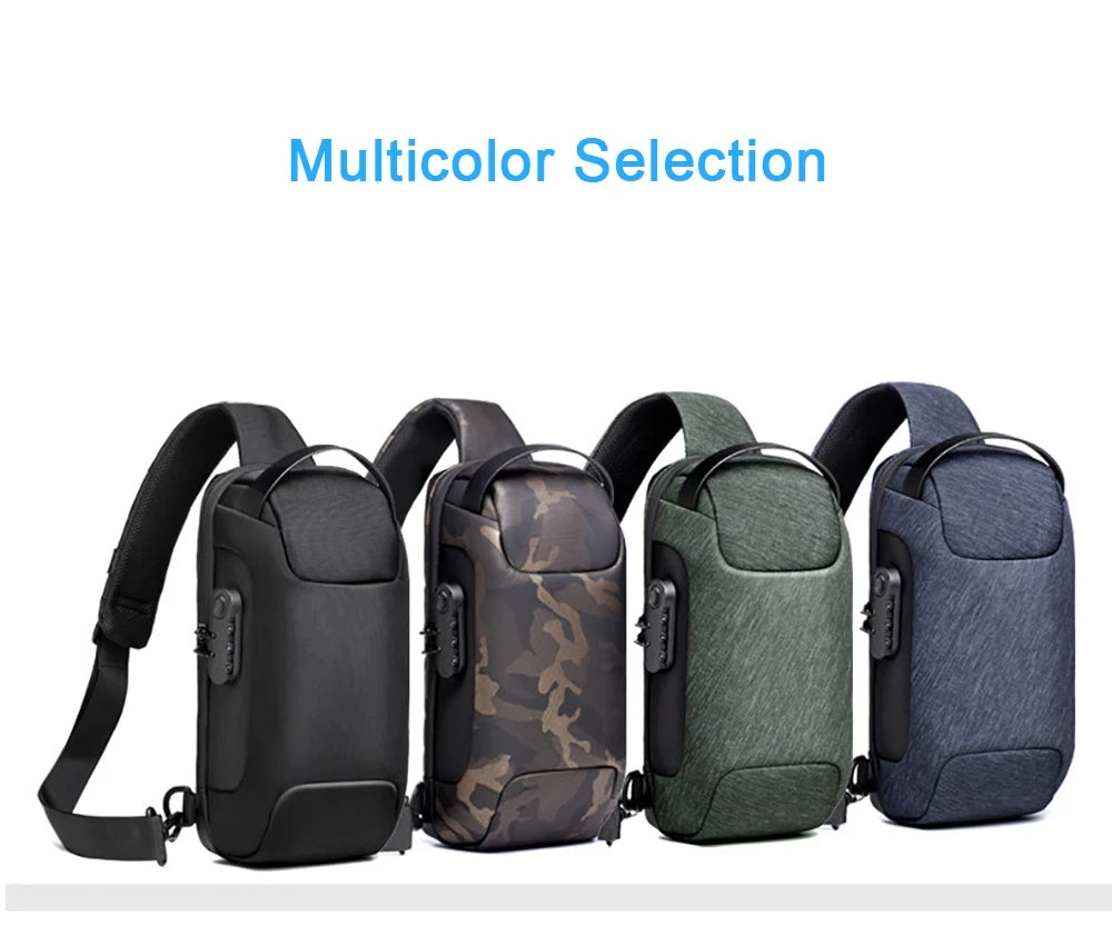 Geestock Bolsa masculina transversal com porta de carregamento USB Bolsas de ombro antirroubo Bolsa tipo tiracolo Oxford à prova d'água Bolsa de peito multifuncional