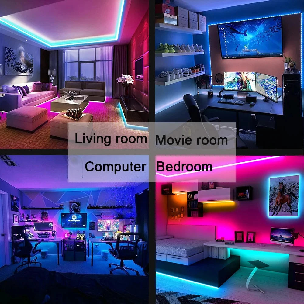 tira led rgb 5050 bluetooth app controle luces led flexível, perfeito para deixar sua casa mais elegante