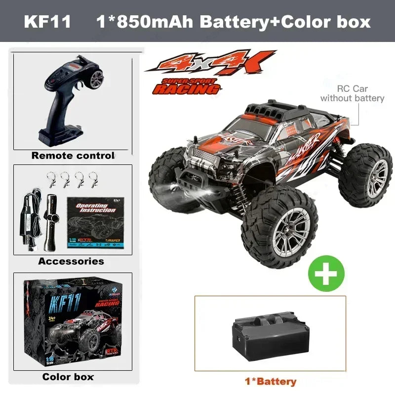 Novo 2024 KF11 1:16 Escala completa Tração nas quatro rodas Alta velocidade off-road RC Carro Luzes LED Drift Racing Truck Drift Vehicle Meninos Brinquedos