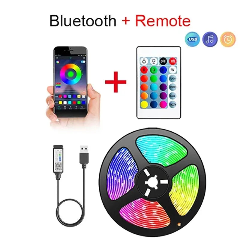 tira led rgb 5050 bluetooth app controle luces led flexível, perfeito para deixar sua casa mais elegante