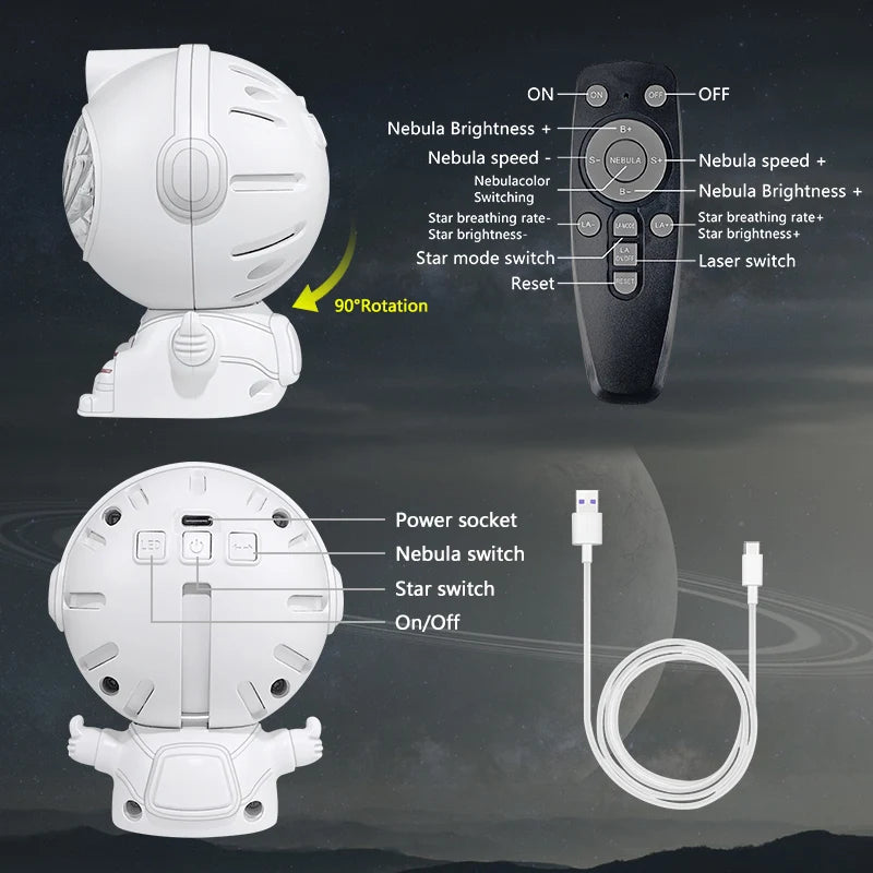 Projetor de astronauta galaxy, luz noturna, céu estrelado, estrela, usb, led, decoração de quarto