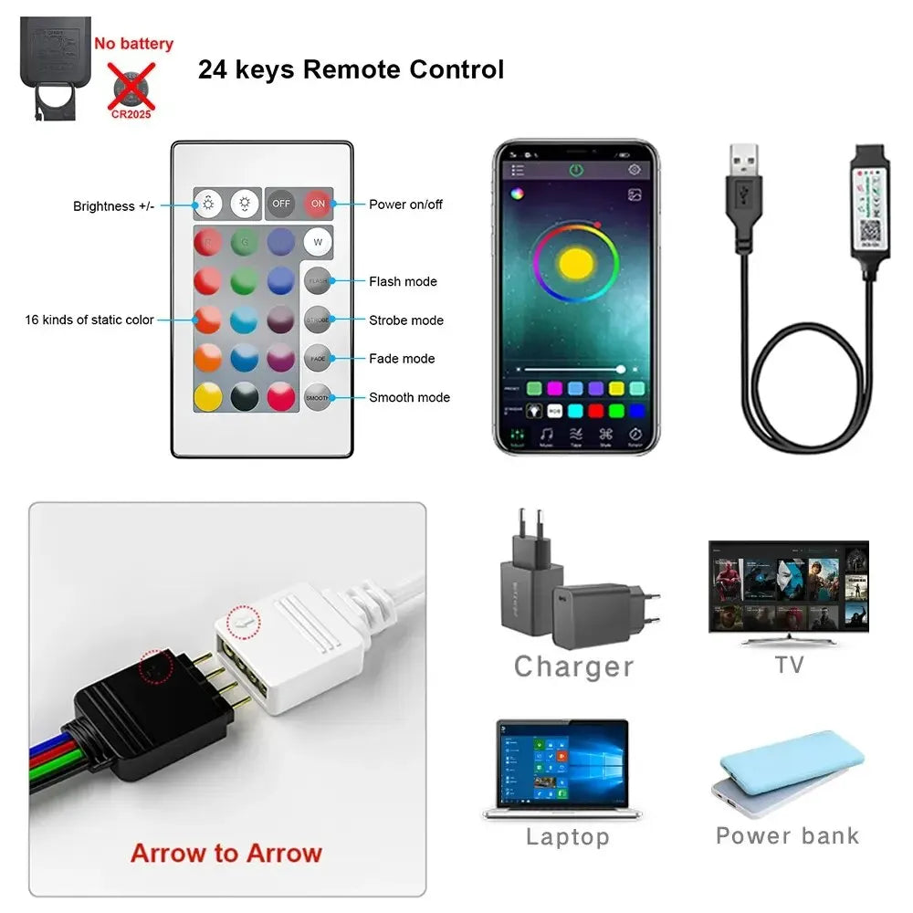 tira led rgb 5050 bluetooth app controle luces led flexível, perfeito para deixar sua casa mais elegante